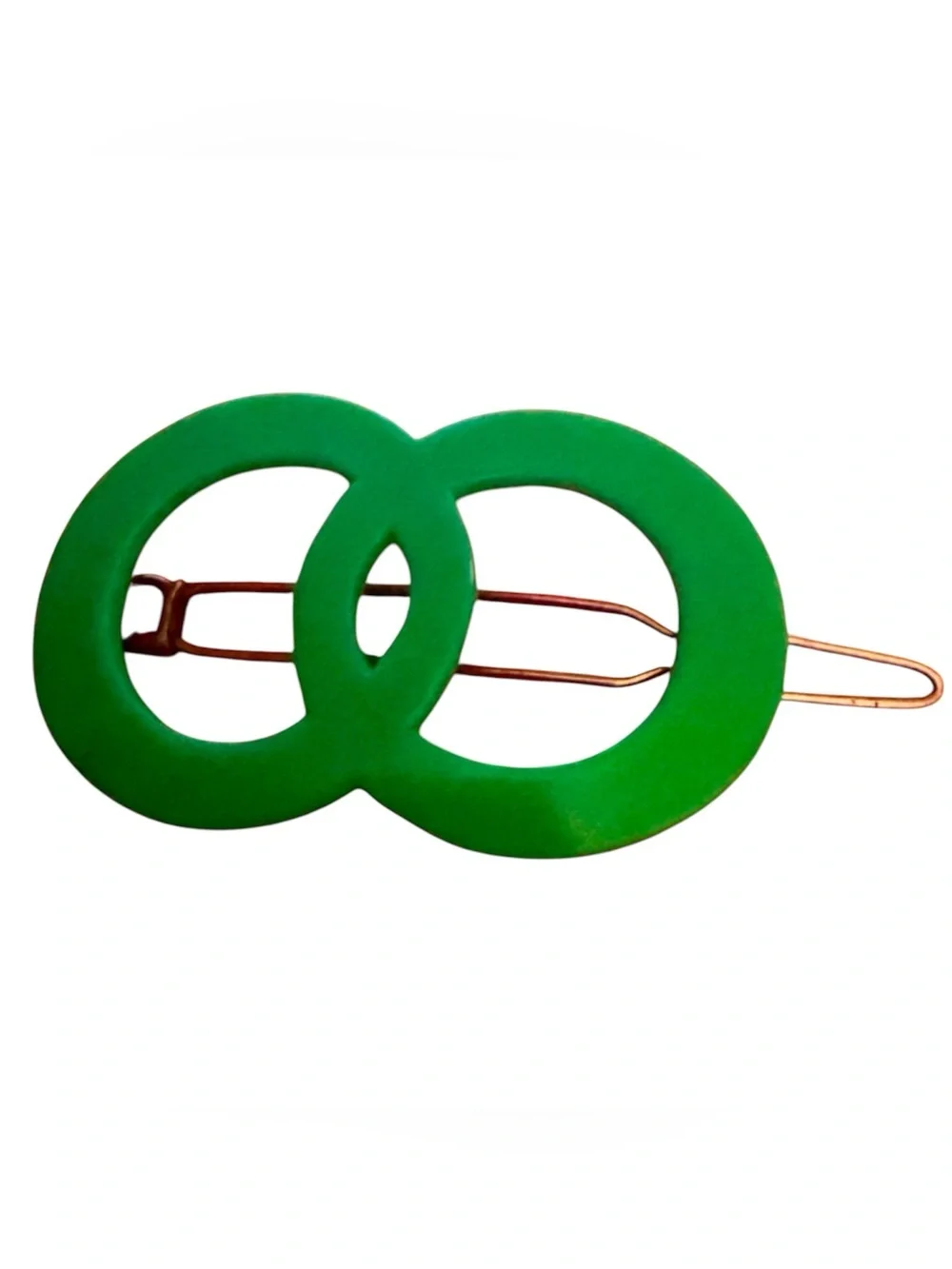 1960’s Mod Green Barrette , Double Circle Design in Kelly Green, Made in France